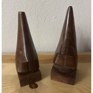 Vintage Pair of MCM Carved Wood Nose Mouth Sunglasses & Eyeglasses Holder Stands